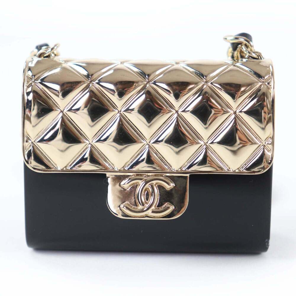 CHANEL Black Leather Logo Pouch